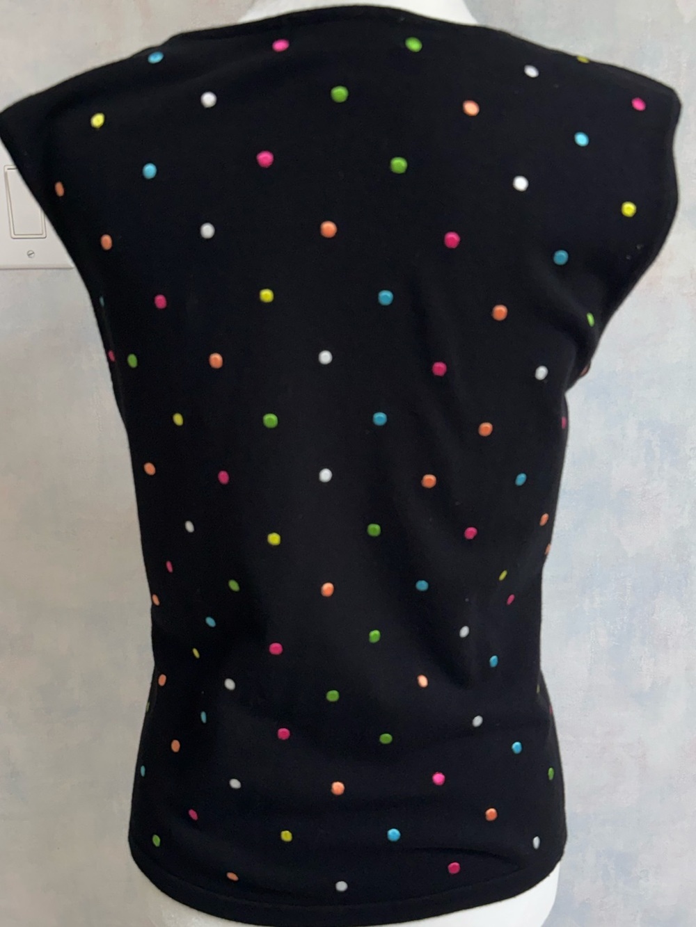 NWOT Dress Barn Black Sweater w/Embroidered colorful bright dots all over it. - Picture 4 of 7